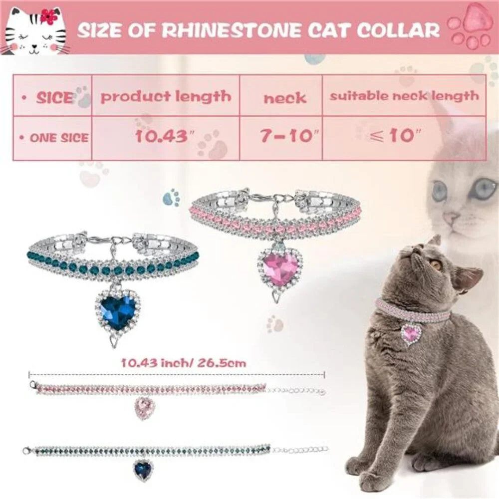 4 Pieces Rhinestone Cat Collar Bling Adjustable